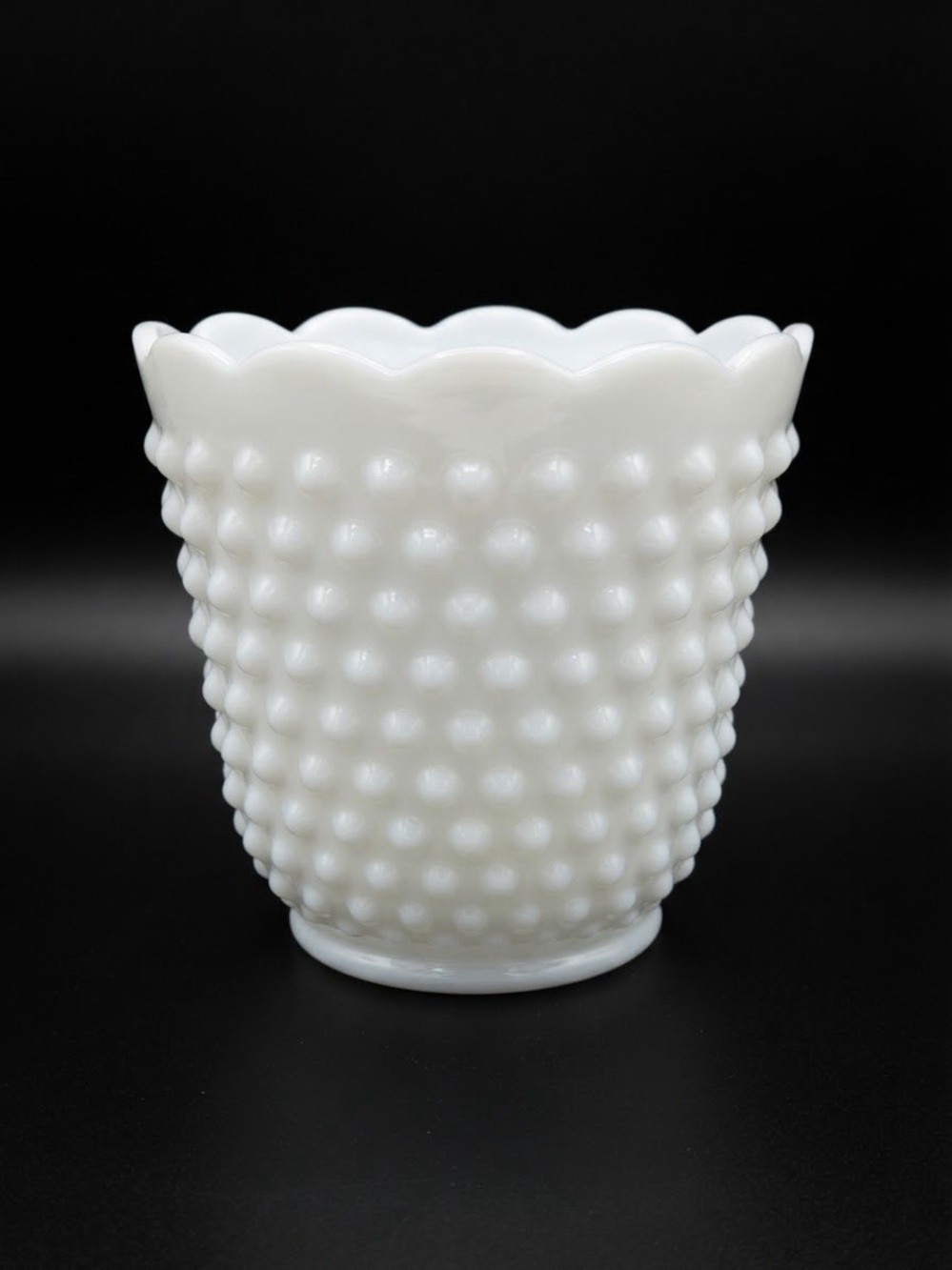 Milk Glass Hobnail Scalloped Edge Planter - White